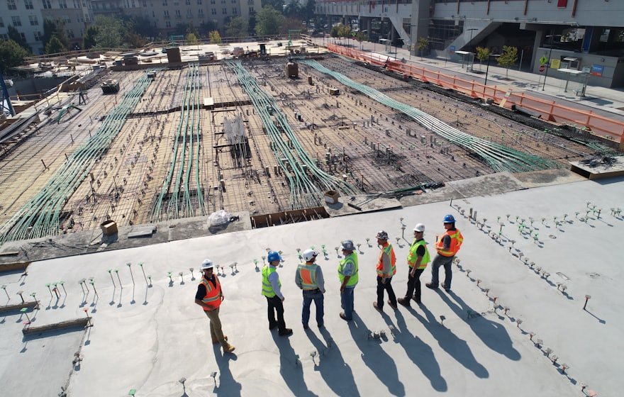 Construction crew working on a commercial building site